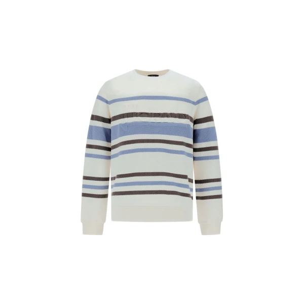 White and Light Blue Sweatshirt in Stripe Cotton Sweater