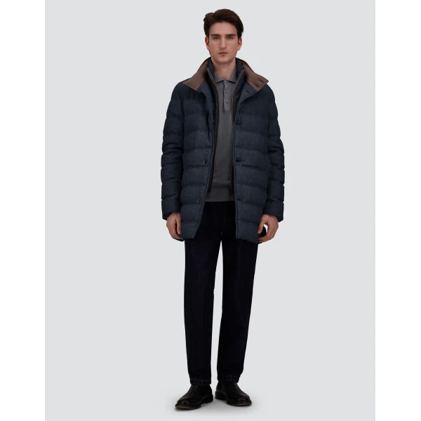 Herno Wool-Blend, Viscose and Suede-Effect Carcoat in Navy Blue | Men's Coats | Luxury Shoes 