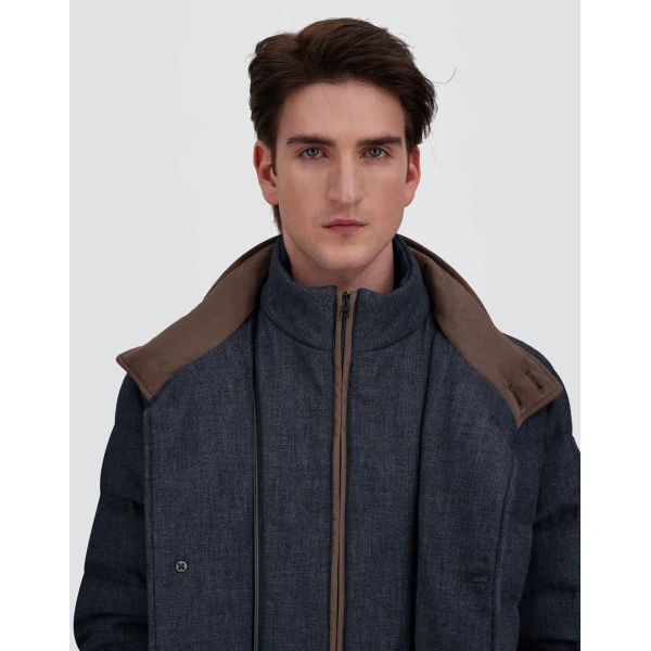Herno Wool-Blend, Viscose and Suede-Effect Carcoat in Navy Blue | Men's Coats | Luxury Shoes 
