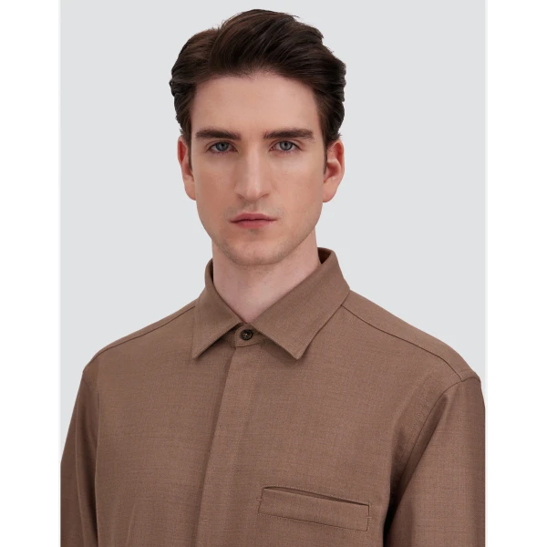 Herno Wool Gabardine Shirt in Light Taupe | Men's Shirts | Luxury Shoes 