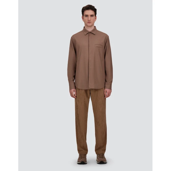 Herno Wool Gabardine Shirt in Light Taupe | Men's Shirts | Luxury Shoes 