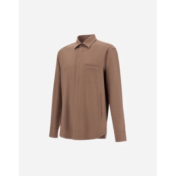 Herno Wool Gabardine Shirt in Light Taupe | Men's Shirts | Luxury Shoes 
