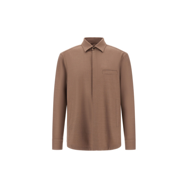 Herno Wool Gabardine Shirt in Light Taupe | Men's Shirts | Luxury Shoes 
