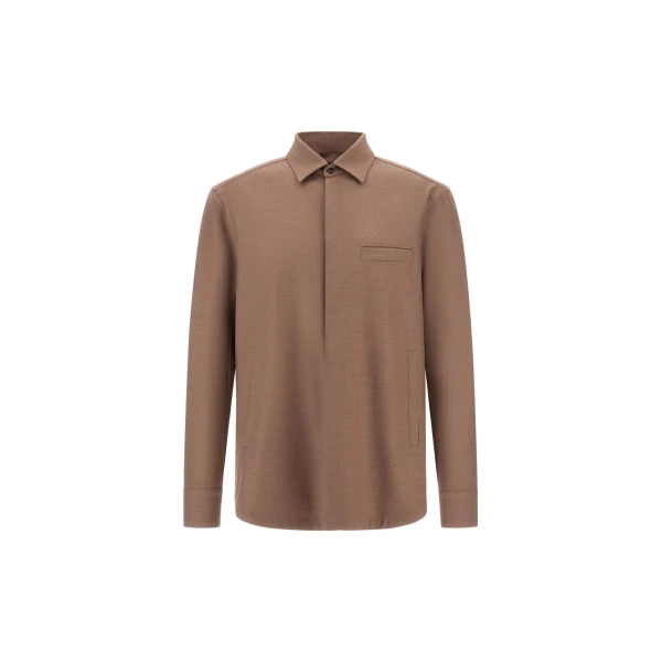 Herno Wool Gabardine Shirt in Light Taupe | Men's Shirts | Luxury Shoes 