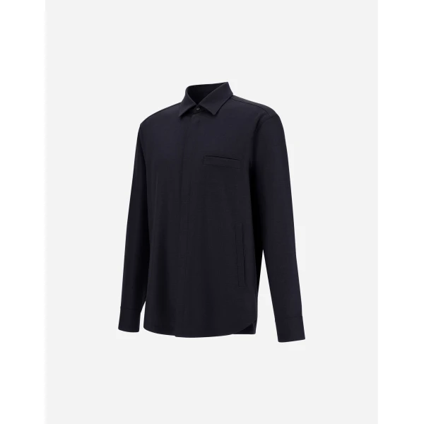Herno Wool Gabardine Shirt in Navy Blue | Men's Shirts | Luxury Shoes 