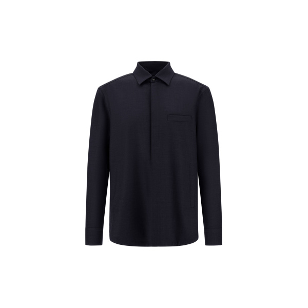 Herno Wool Gabardine Shirt in Navy Blue | Men's Shirts | Luxury Shoes 