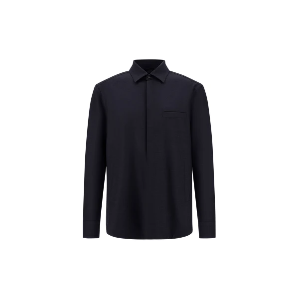 Herno Wool Gabardine Shirt in Navy Blue | Men's Shirts | Luxury Shoes 