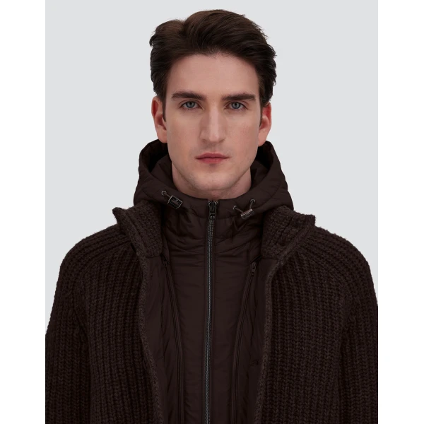 Herno Wool Jacket with Raised Texture and Cable-Knit Detailing in Dark Brown | Men's Jackets | Luxury Shoes 