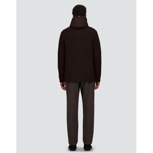 Herno Wool Jacket with Raised Texture and Cable-Knit Detailing in Dark Brown | Men's Jackets | Luxury Shoes 