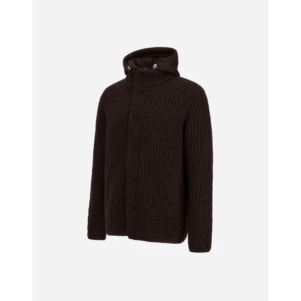 Herno Wool Jacket with Raised Texture and Cable-Knit Detailing in Dark Brown | Men's Jackets | Luxury Shoes 