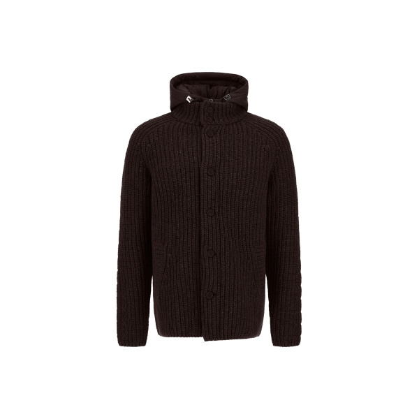 Herno Wool Jacket with Raised Texture and Cable-Knit Detailing in Dark Brown | Men's Jackets | Luxury Shoes 