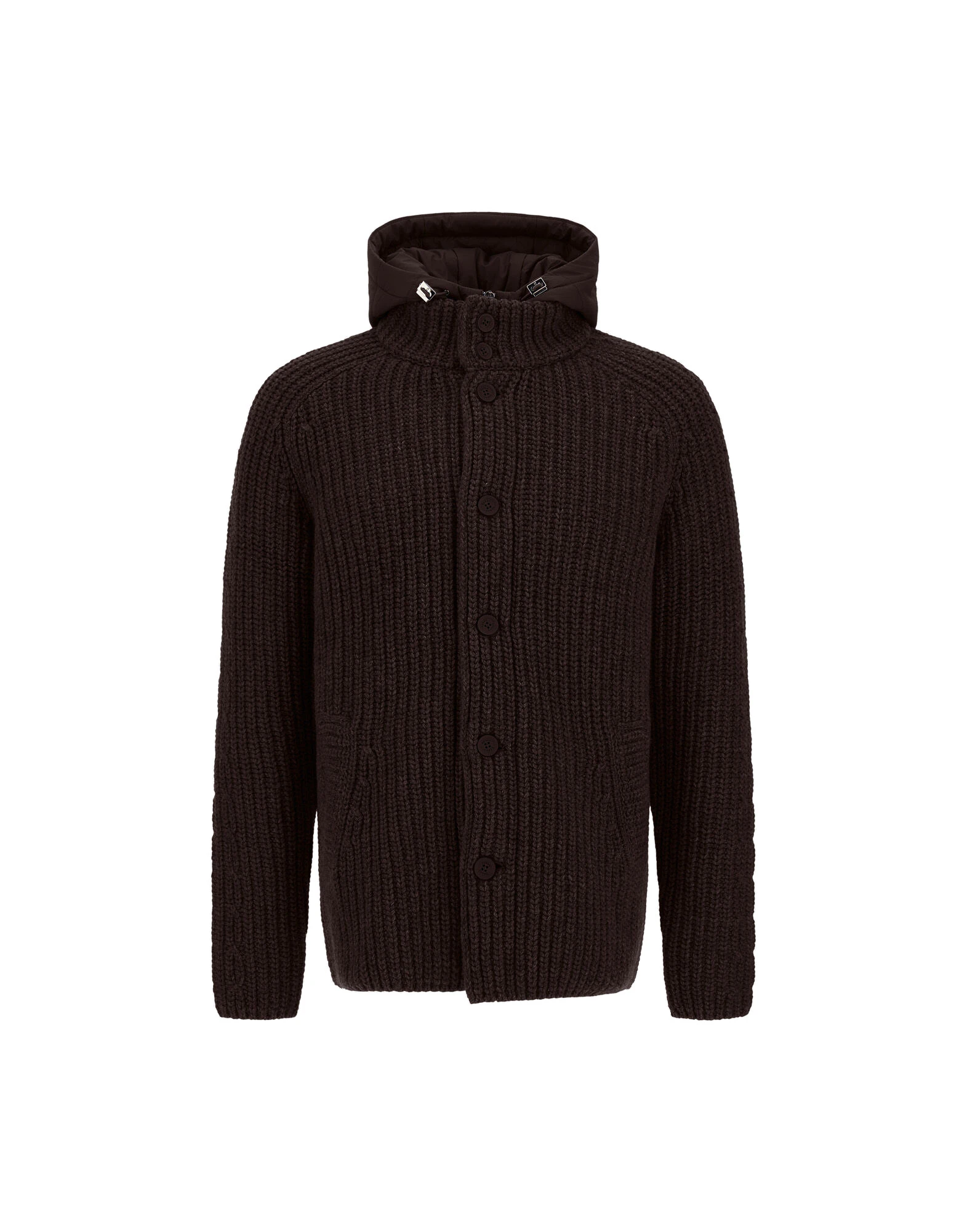 Herno Wool Jacket with Raised Texture and Cable-Knit Detailing in Dark Brown Herno Wool Jacket with Raised Texture and Cable-Knit Detailing in Dark Brown | Men's Jackets | Luxury Shoes