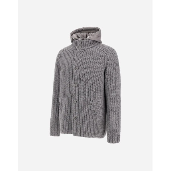 Herno Wool Jacket with Raised Texture and Cable-Knit Detailing in Light Grey | Men's Jackets | Luxury Shoes 