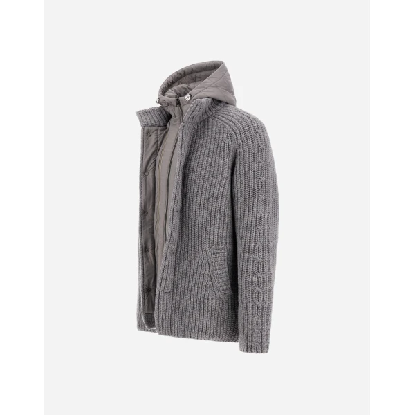 Herno Wool Jacket with Raised Texture and Cable-Knit Detailing in Light Grey | Men's Jackets | Luxury Shoes 