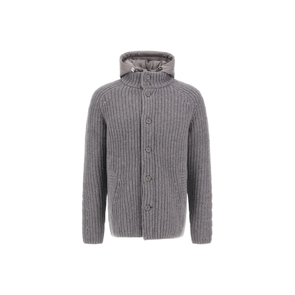 Herno Wool Jacket with Raised Texture and Cable-Knit Detailing in Light Grey | Men's Jackets | Luxury Shoes 