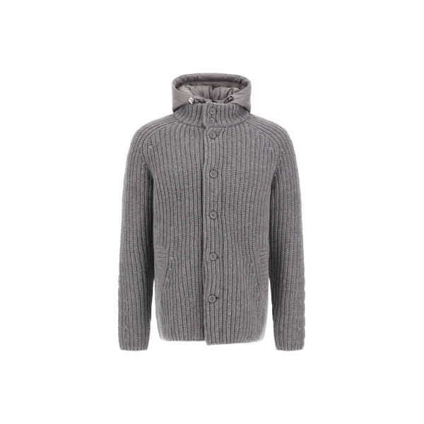 Wool Jacket with Raised Texture and Cable-Knit Detailing in Light Grey
