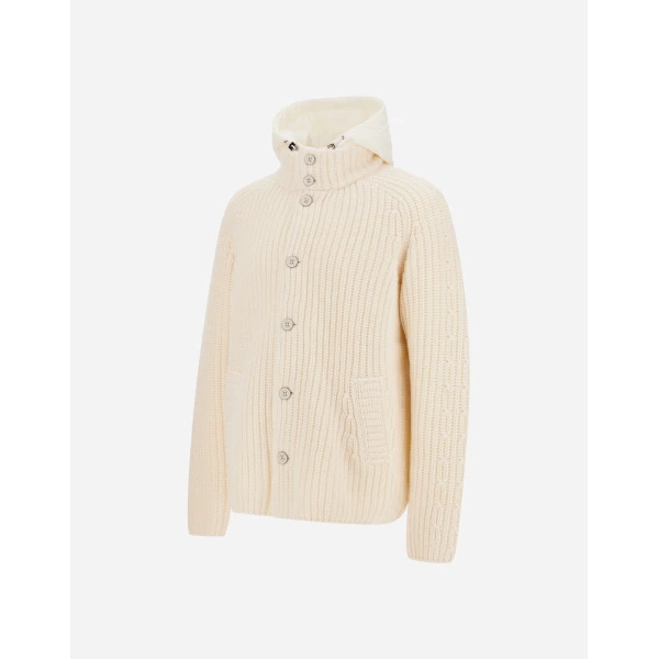 Herno Wool Jacket with Raised Texture and Cable-Knit Detailing in Milk White | Men's Jackets | Luxury Shoes 