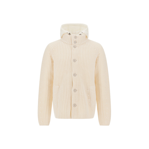Herno Wool Jacket with Raised Texture and Cable-Knit Detailing in Milk White | Men's Jackets | Luxury Shoes 