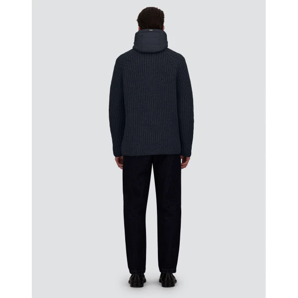 Herno Wool Jacket with Raised Texture and Cable-Knit Detailing in Navy Blue | Men's Jackets | Luxury Shoes 