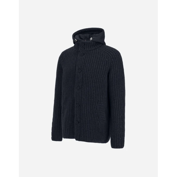 Herno Wool Jacket with Raised Texture and Cable-Knit Detailing in Navy Blue | Men's Jackets | Luxury Shoes 