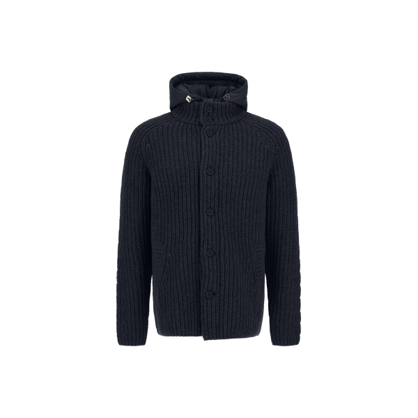 Herno Wool Jacket with Raised Texture and Cable-Knit Detailing in Navy Blue | Men's Jackets | Luxury Shoes 