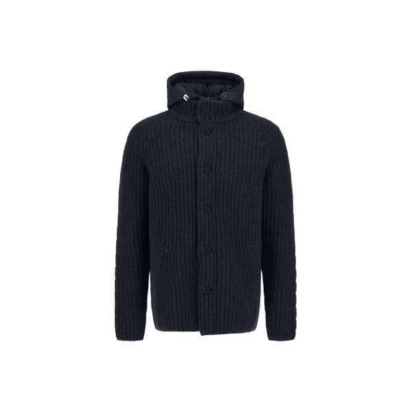 Herno Wool Jacket with Raised Texture and Cable-Knit Detailing in Navy Blue | Men's Jackets | Luxury Shoes 