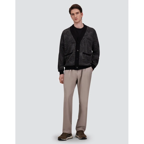 Herno Wool Jacquard Cardigan with Paisley Motif in Black | Men's Knitwear | Luxury Shoes 