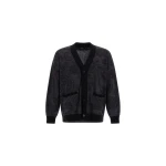 Herno Wool Jacquard Cardigan with Paisley Motif in Black | Men's Knitwear | Luxury Shoes 