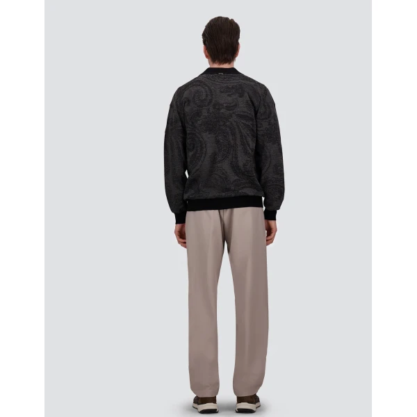 Herno Wool Jacquard Cardigan with Paisley Motif in Black | Men's Knitwear | Luxury Shoes 