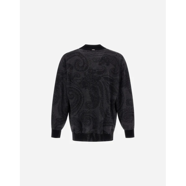 Herno Wool Jacquard Cardigan with Paisley Motif in Black | Men's Knitwear | Luxury Shoes 