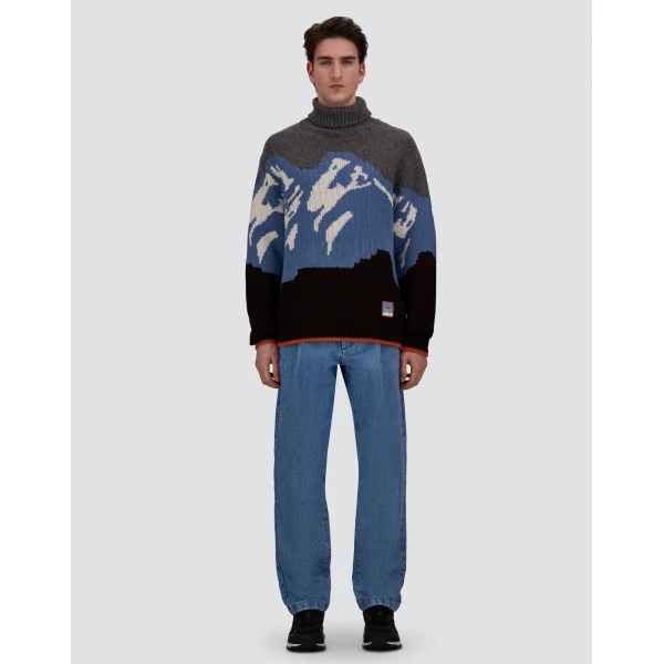 Herno Wool Jacquard Roll-Neck Jumper with Graphic Motif in Dark Brown | Men's Knitwear | Luxury Shoes 