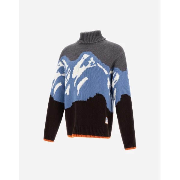 Herno Wool Jacquard Roll-Neck Jumper with Graphic Motif in Dark Brown | Men's Knitwear | Luxury Shoes 