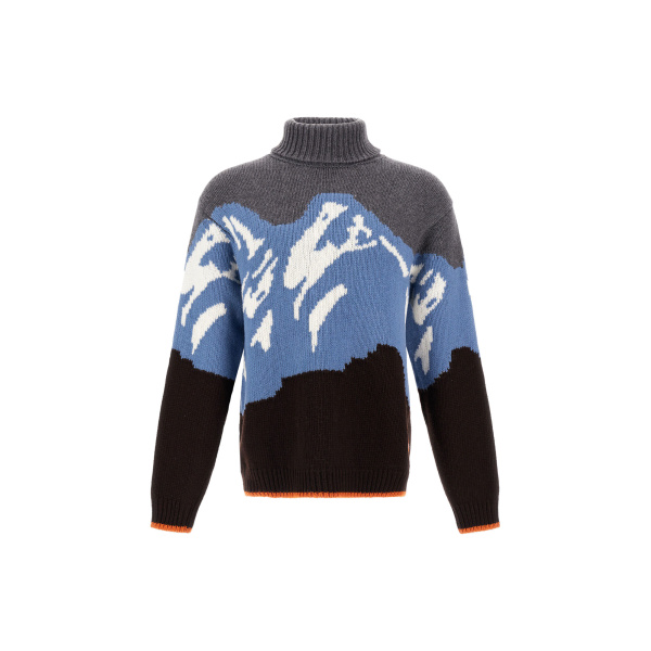 Herno Wool Jacquard Roll-Neck Jumper with Graphic Motif in Dark Brown | Men's Knitwear | Luxury Shoes 