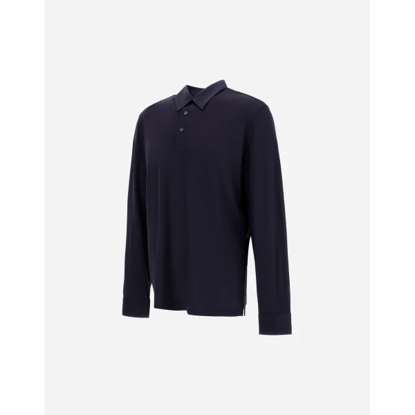 Herno Wool Jersey Polo Shirt in Navy Blue | Men's T-Shirts and Polos | Luxury Shoes 