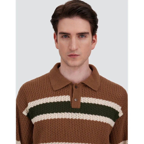 Herno Wool Polo Shirt with Openwork Knit in Copper | Men's T-Shirts and Polos | Luxury Shoes 