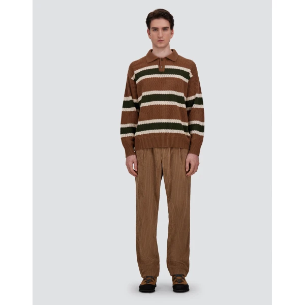 Herno Wool Polo Shirt with Openwork Knit in Copper | Men's T-Shirts and Polos | Luxury Shoes 