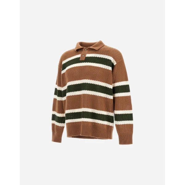 Herno Wool Polo Shirt with Openwork Knit in Copper | Men's T-Shirts and Polos | Luxury Shoes 