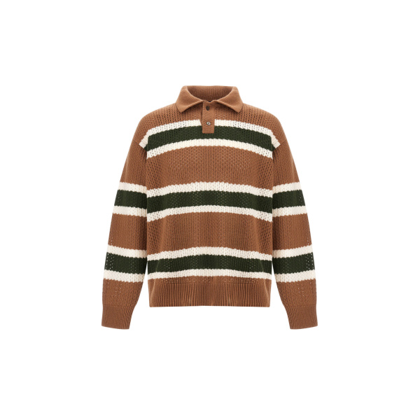 Herno Wool Polo Shirt with Openwork Knit in Copper | Men's T-Shirts and Polos | Luxury Shoes 