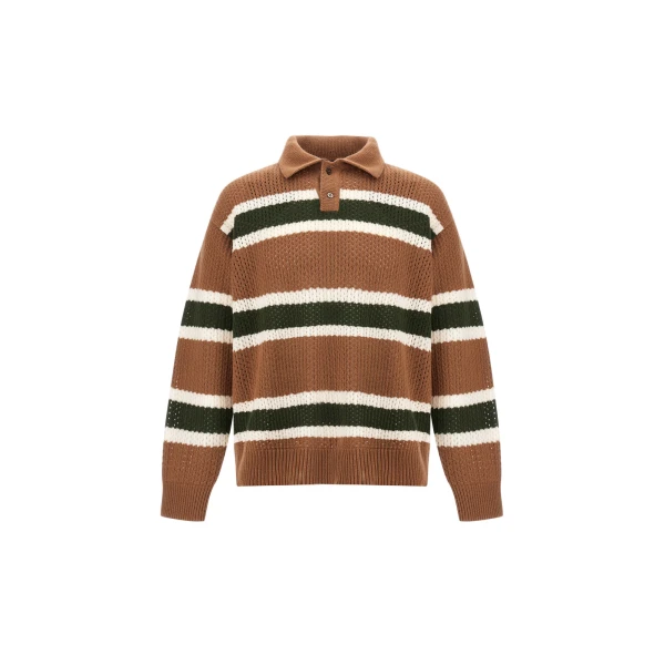 Herno Wool Polo Shirt with Openwork Knit in Copper | Men's T-Shirts and Polos | Luxury Shoes 