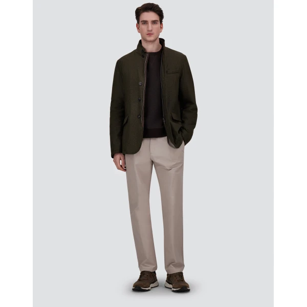 Herno Wool, Silk and Suede Effect Jacket in Light Military | Men's Jackets | Luxury Shoes 