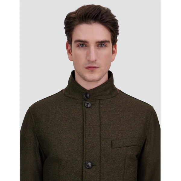 Herno Wool, Silk and Suede Effect Jacket in Light Military | Men's Jackets | Luxury Shoes 