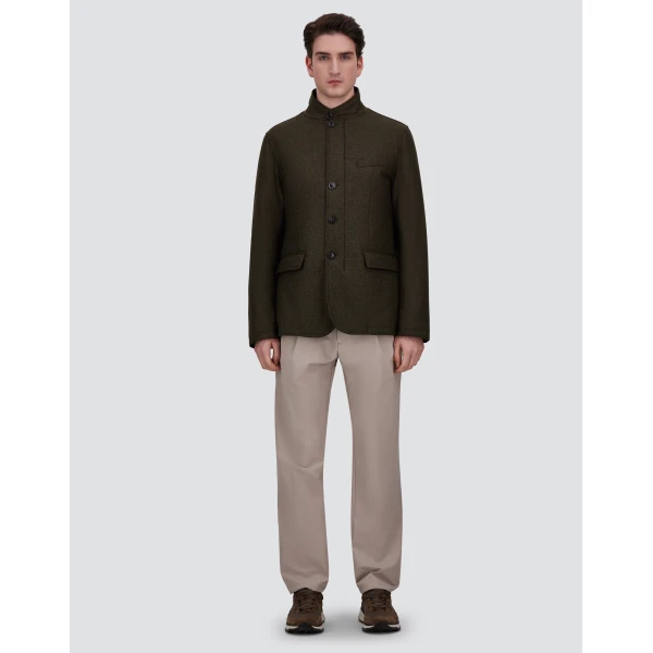 Herno Wool, Silk and Suede Effect Jacket in Light Military | Men's Jackets | Luxury Shoes 