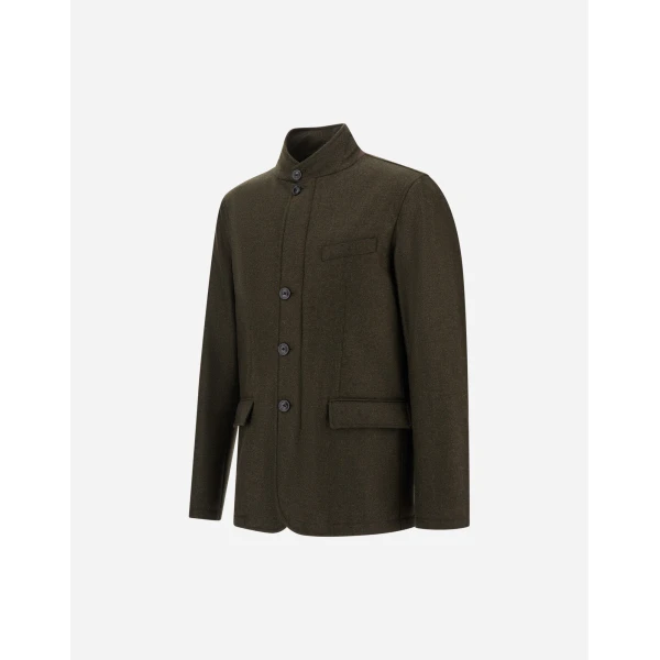 Herno Wool, Silk and Suede Effect Jacket in Light Military | Men's Jackets | Luxury Shoes 