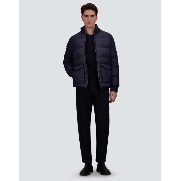 Herno Wool Tweed Bomber Jacket in Navy Blue | Men's Jackets | Luxury Shoes 