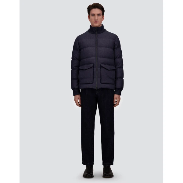Herno Wool Tweed Bomber Jacket in Navy Blue | Men's Jackets | Luxury Shoes 