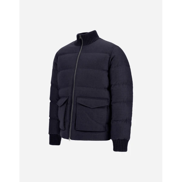 Herno Wool Tweed Bomber Jacket in Navy Blue | Men's Jackets | Luxury Shoes 
