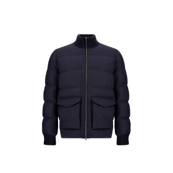 Herno Wool Tweed Bomber Jacket in Navy Blue | Men's Jackets | Luxury Shoes 