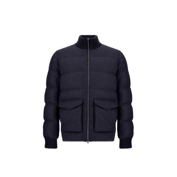 Herno Wool Tweed Bomber Jacket in Navy Blue | Men's Jackets | Luxury Shoes 
