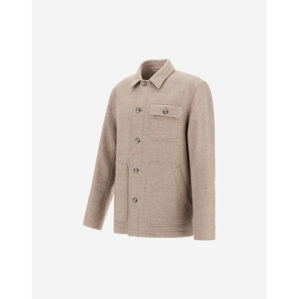 Herno Wool Twill Shacket in Chantilly | Men's Jackets | Luxury Shoes 