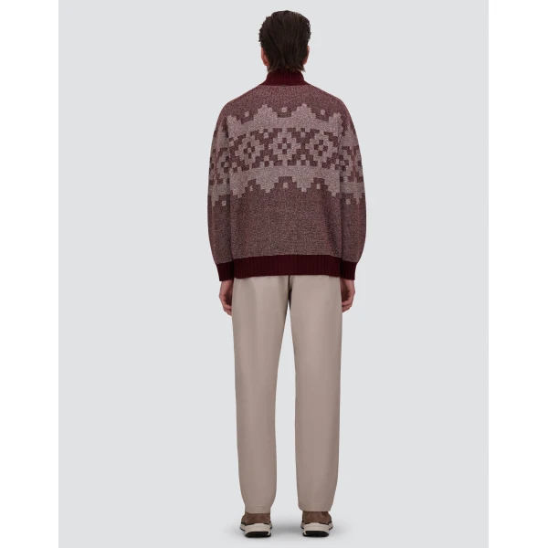 Herno Wool and Cashmere Cardigan with Norwegian Pattern in Bordeaux | Men's Knitwear | Luxury Shoes 